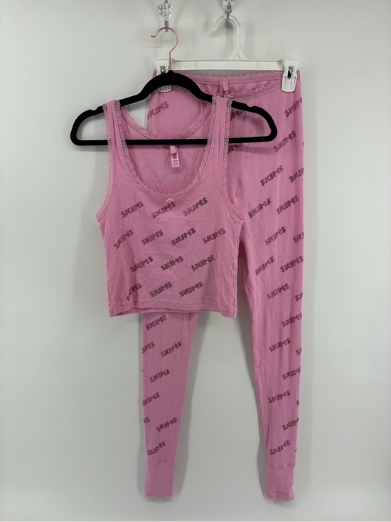 SKIMS Other - SKIMS Rhinestone Logo Pink Lace-Trim Tank & Legging Pajama Set
